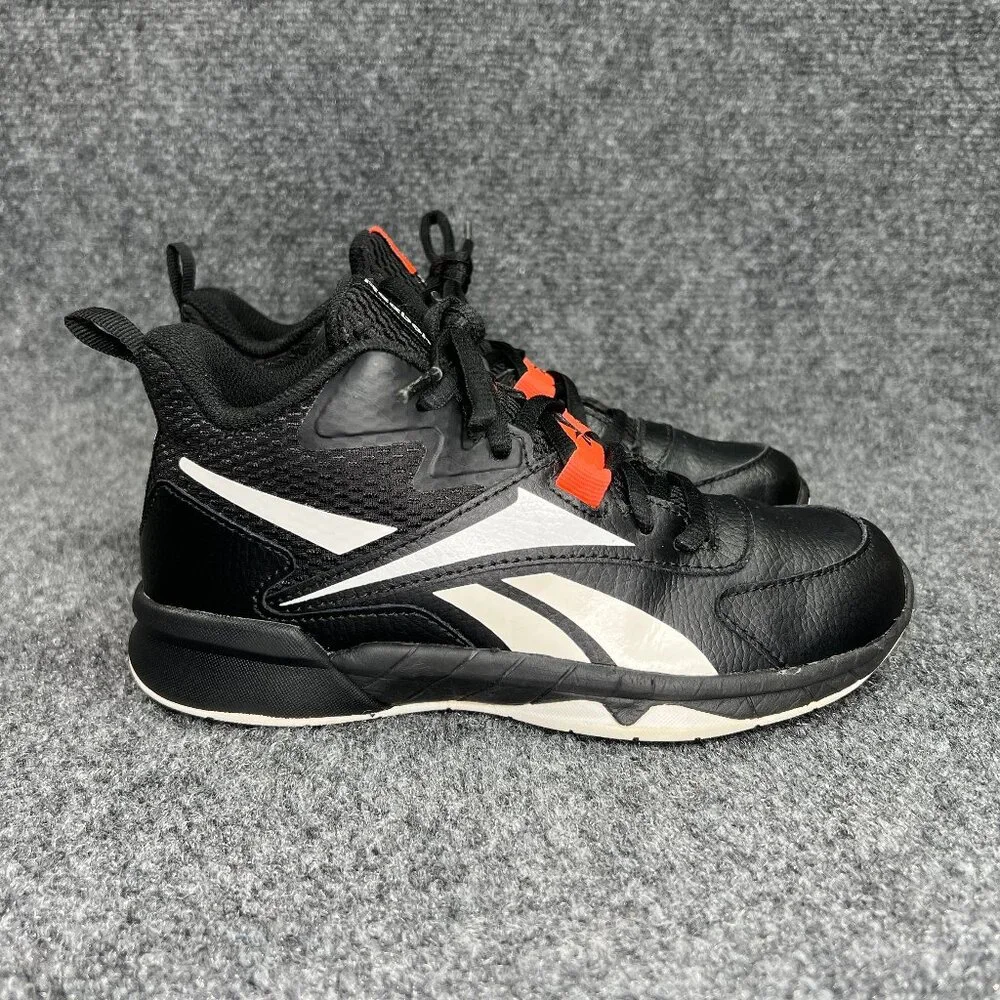 Reebok More Buckets Basketball Shoes Boy's 1.5 Black‎ Leather Athletic Sneakers